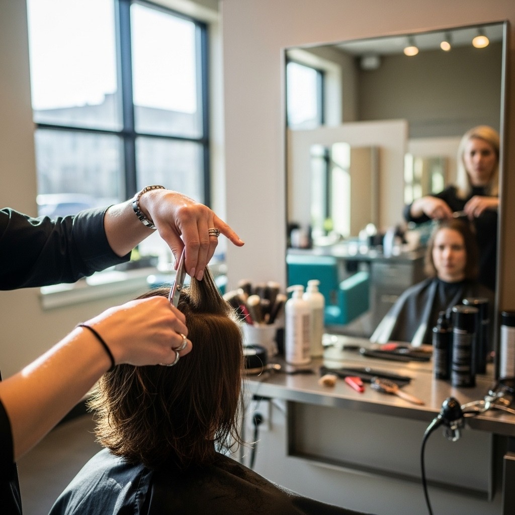 Stylist finishing a precision haircut